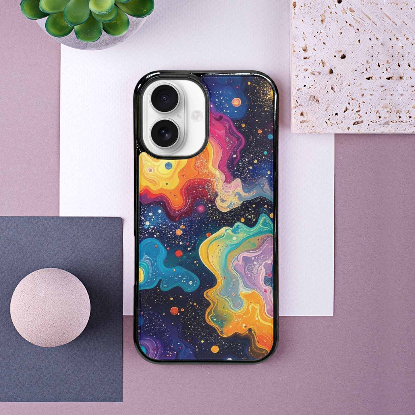 iPhone 16 Case — Galaxy Art Colorful Cosmic Dust Small, Unique Phone Case Design