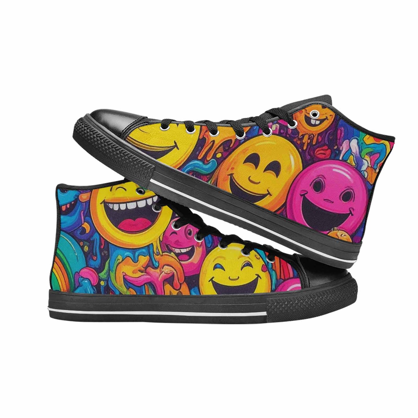 MEN'S Yellow Smiley Face High Top Canvas Vibrant Chaos Shoes