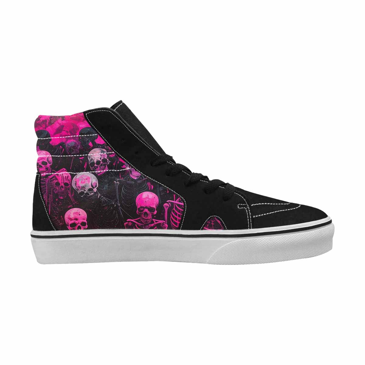 MEN'S Skulls Neon Pink Glow High Top Canvas Made To Order Wallpaper Art Custom Printed Shoes
