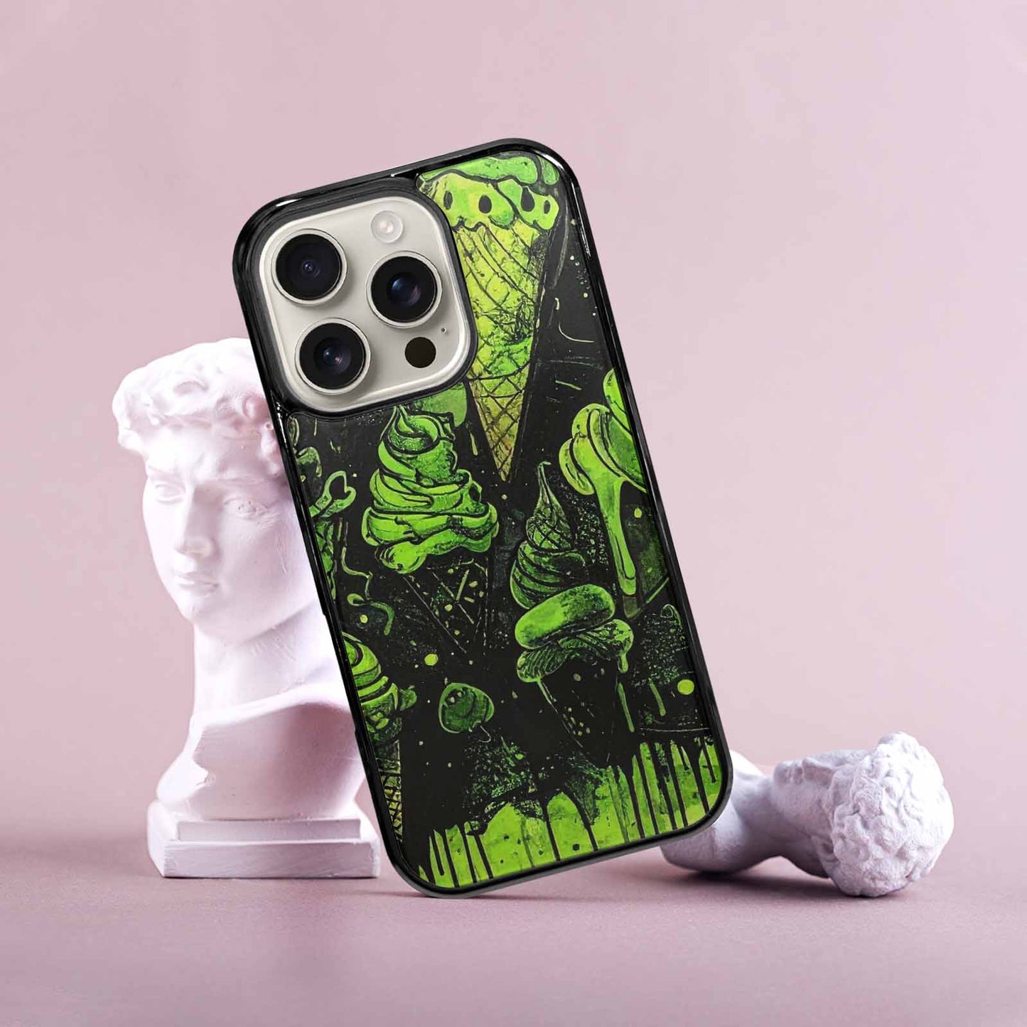 iPhone 16 Pro Case — Ice Cream Motif Black Green Ink, Personalized Phone Case