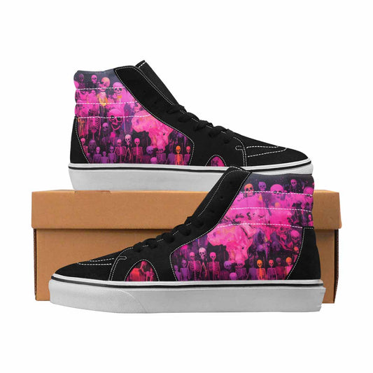 MEN'S Skulls Neon Pink Glow High Top Canvas Made To Order Wallpaper Art Custom Art Shoes