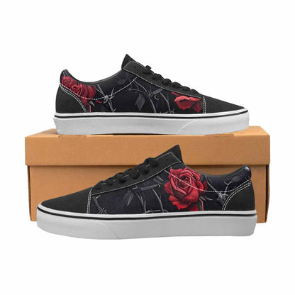 WOMEN'S Black Gothic Rose Canvas Lace-Up Grunge Custom Sneakers