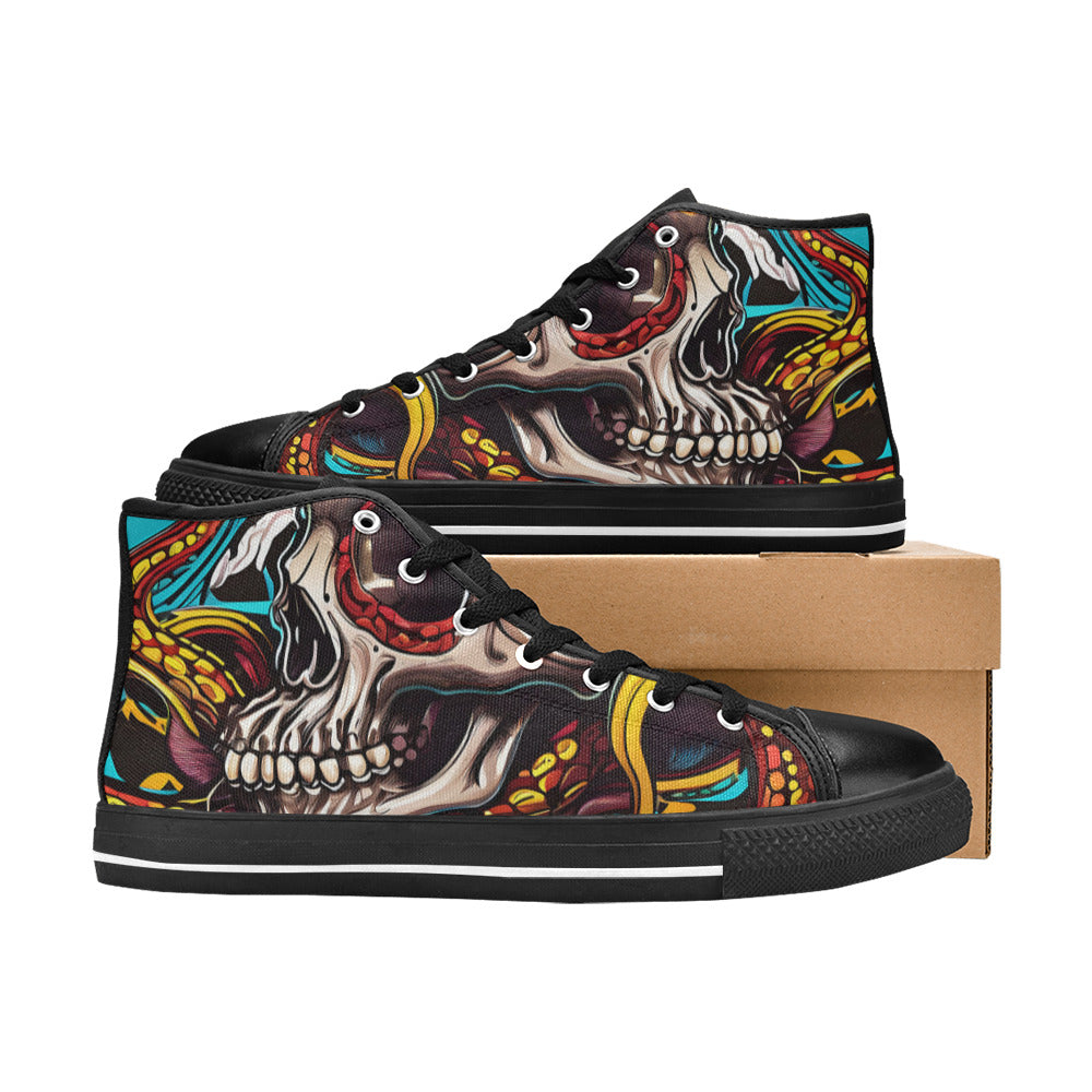 WOMEN'S Tentacles Skull 2 High Top Canvas Grunge Custom Shoes