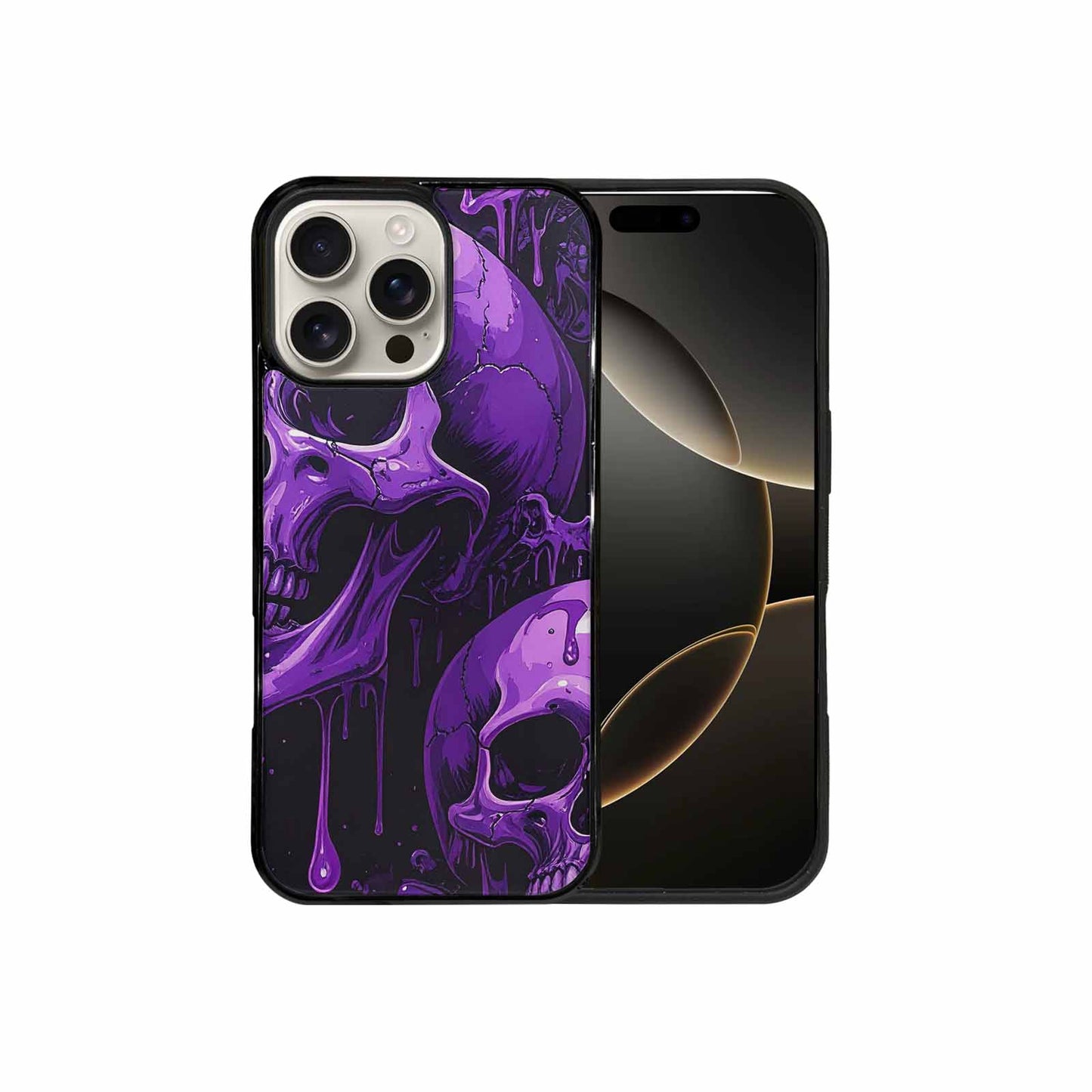 iPhone 16 Pro Max Case — Monochrome Purple Skeletons Neon Drip Melting, Custom Print Case Cover