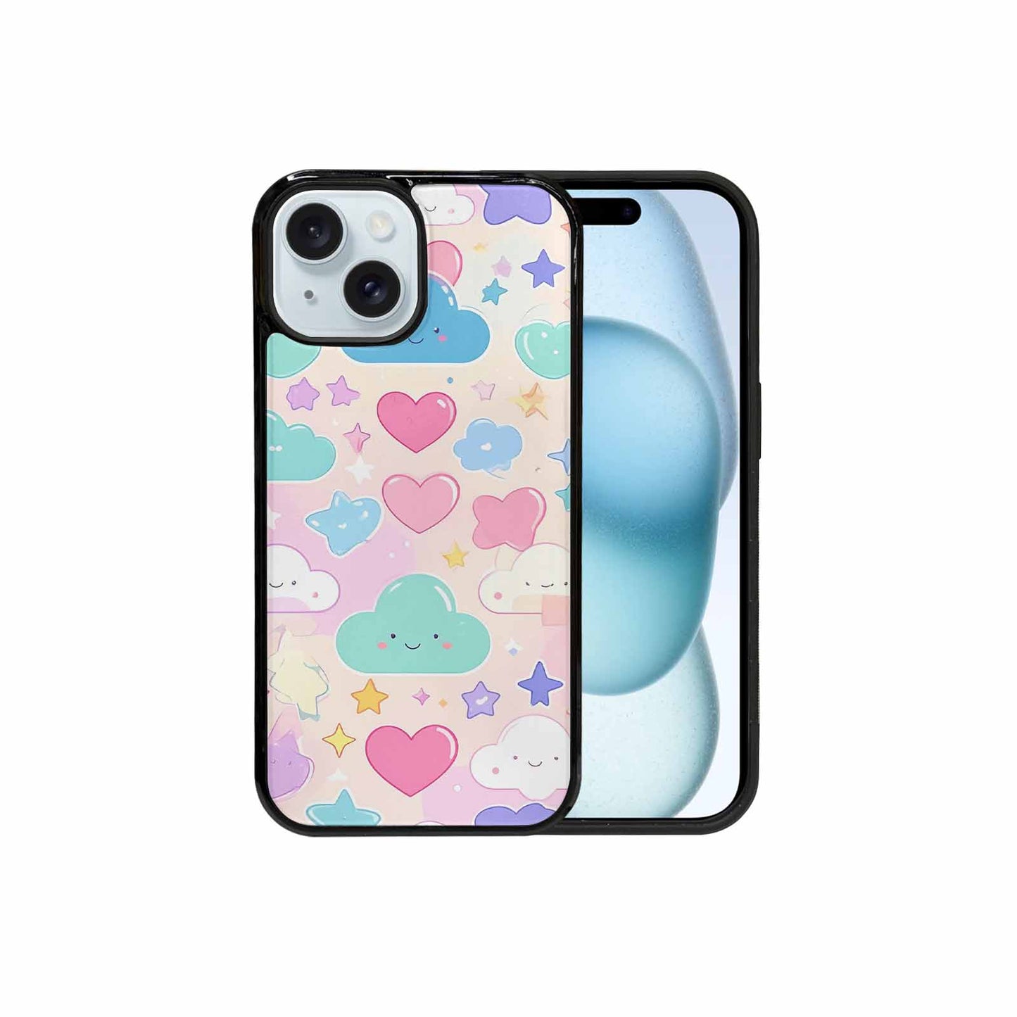 iPhone 15 Case — Cute Kawaii Style Generic Icons Stars, Personalized Phone Case