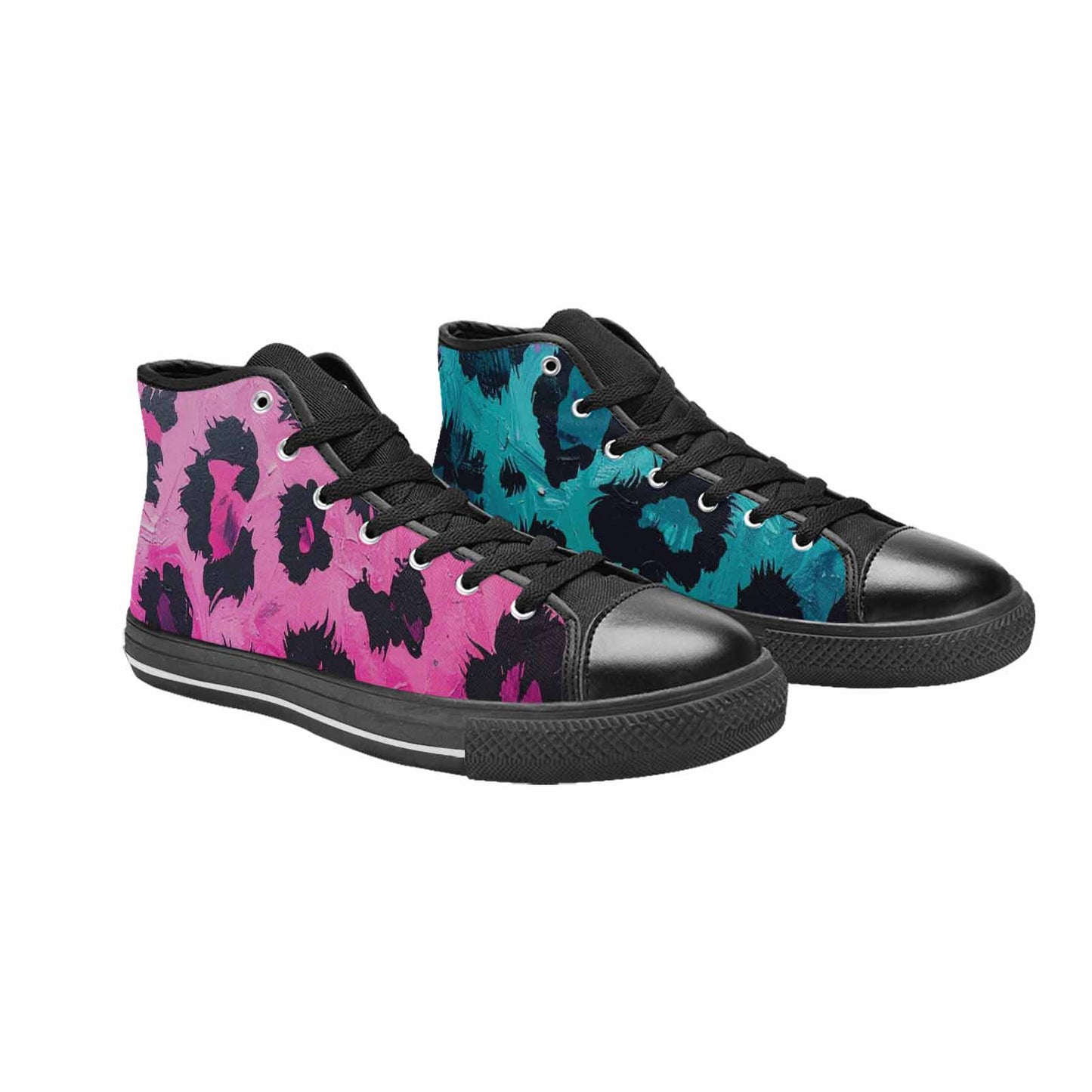 MEN'S Leopard Neon Pink Teal Airbrush High Top Canvas Y2K Custom Sneakers