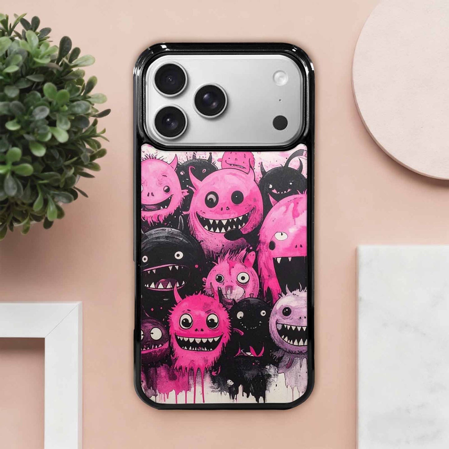 iPhone 17 Pro Max Case — Black &amp; Pink Ink Cartoon Cute, Custom Printed Phone Case