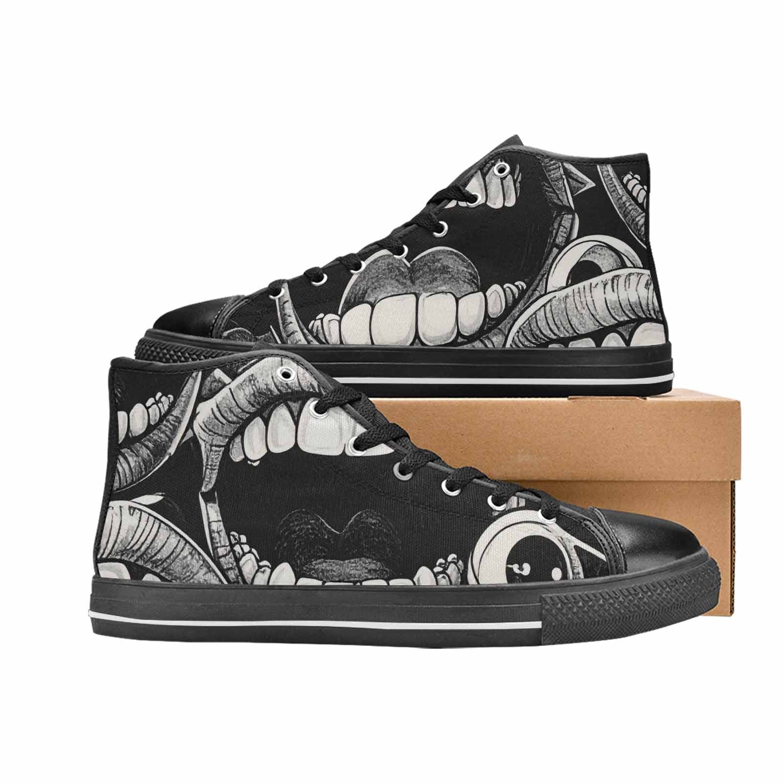 WOMEN'S Googly Cartoon Mouths High Top Canvas Surreal Custom Sneakers