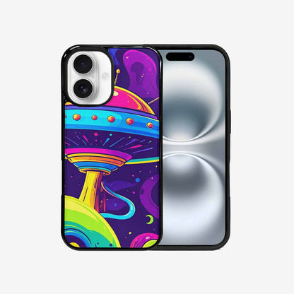 iPhone 16 Case — Alien Ufo Cartoon Art Pattern Groovy, Custom Designed Case Cover