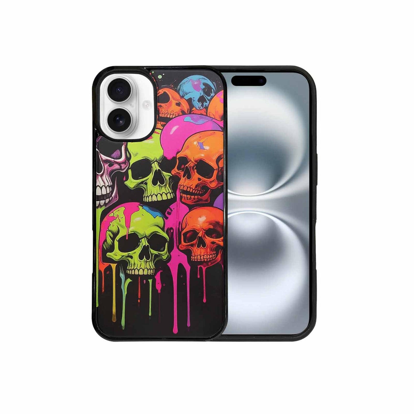 iPhone 16 Plus Case — Vibrant Camo 1000\'s Of Skeletons Neon, Unique Phone Case Design