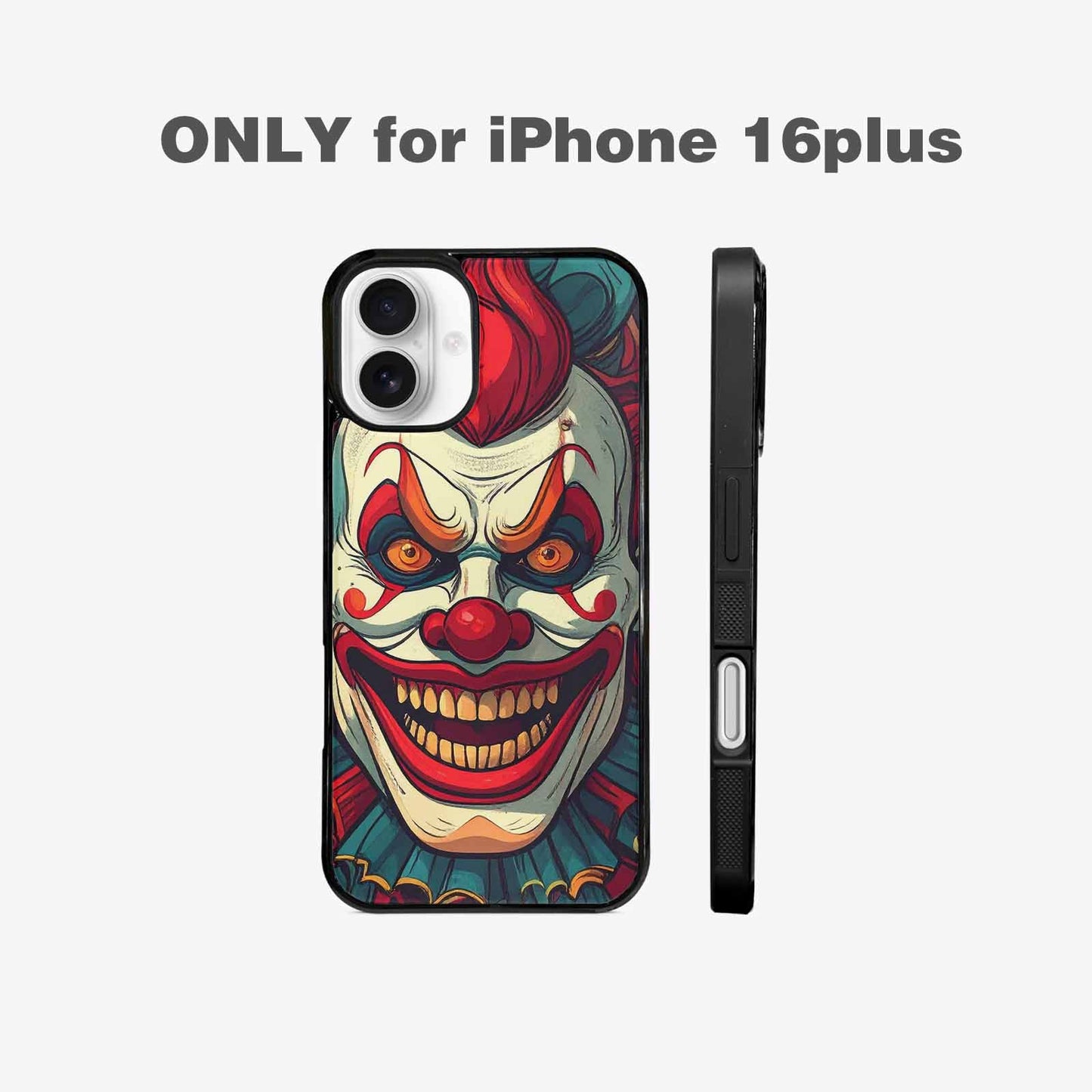 iPhone 16 Plus Case — Evil Circus Heads Faces Overlapping Patterns, Custom Print Case Cover