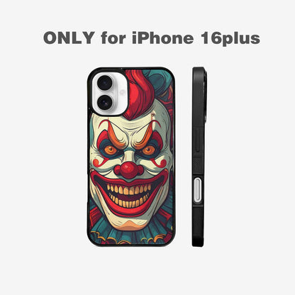 iPhone 16 Plus Case — Evil Circus Heads Faces Overlapping Patterns, Custom Print Case Cover