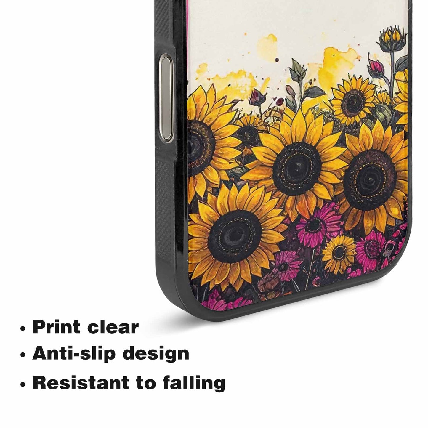 iPhone 16 Pro Case — Sunflower Burst Black Pink Ink Sunflowers, Original Design Phone Case