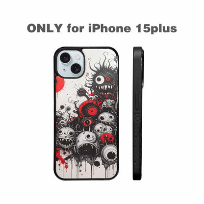 iPhone 15 Plus Case — Multi Eye Monster Black Red Ink, Custom Made Phone Cover