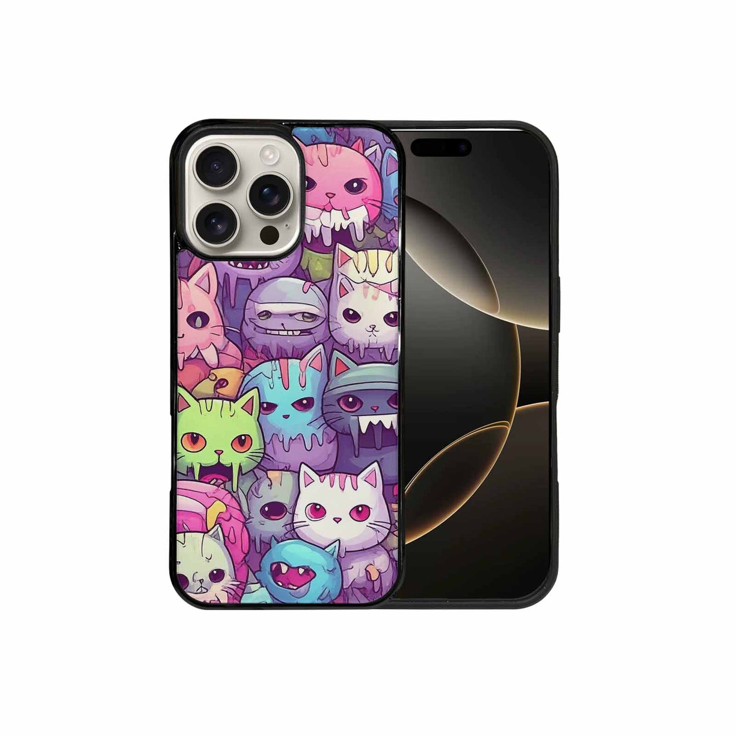 iPhone 16 Pro Max Case — Pastel Gore Cat Character Pattern Hundreds, Custom Art Phone Cover
