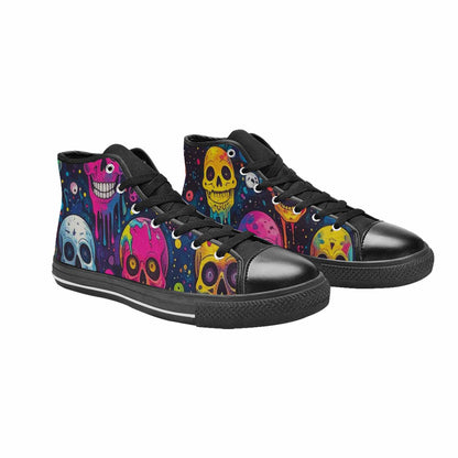 WOMEN'S Skeleton People Face High Top Canvas Surreal Custom Sneakers