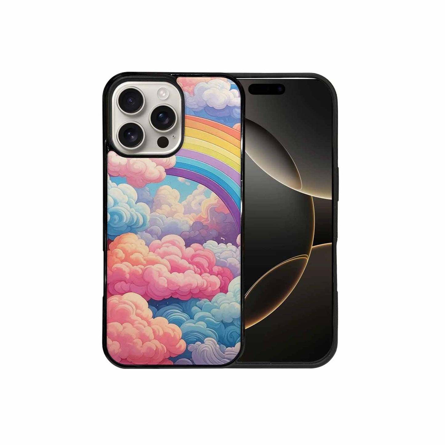 iPhone 16 Pro Max Case — Cloud And Rainbow Burst Pattern Hundreds, Personalized Phone Case