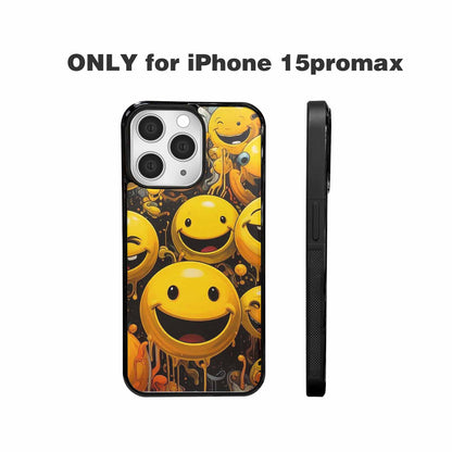 iPhone 15 Pro Max Case — Melting Moon Smiley Red Splatt, Unique Phone Case Design