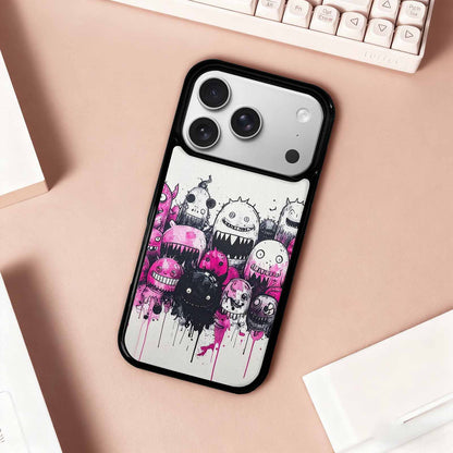 iPhone 17 Pro Case — Black Pink Ink Monsters General Cartoon, Original Design Phone Case