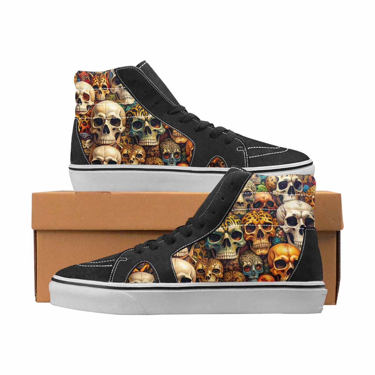 WOMEN'S Skulls High Top Canvas Boutique Wallpaper Art Custom Shoes