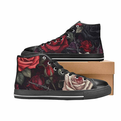 MEN'S Black Gothic Rose High Top Canvas Vibrant Chaos Sneakers