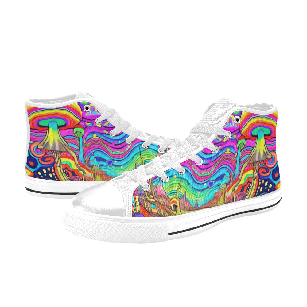 WOMEN'S Trippy Acid World Art High Top Canvas Neon Fantasy Shoes