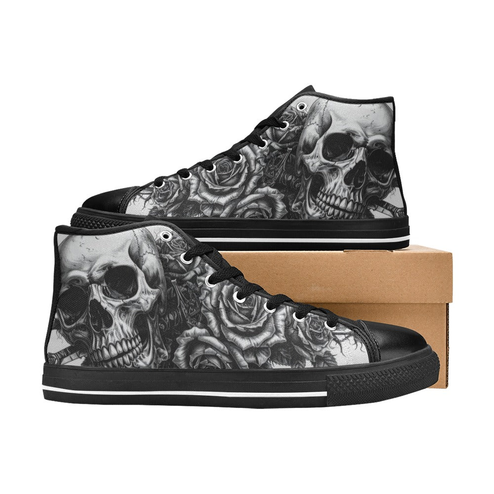 Dark Skull Art Gothic Men's High Top Canvas Shoes | Freaky Shoes®