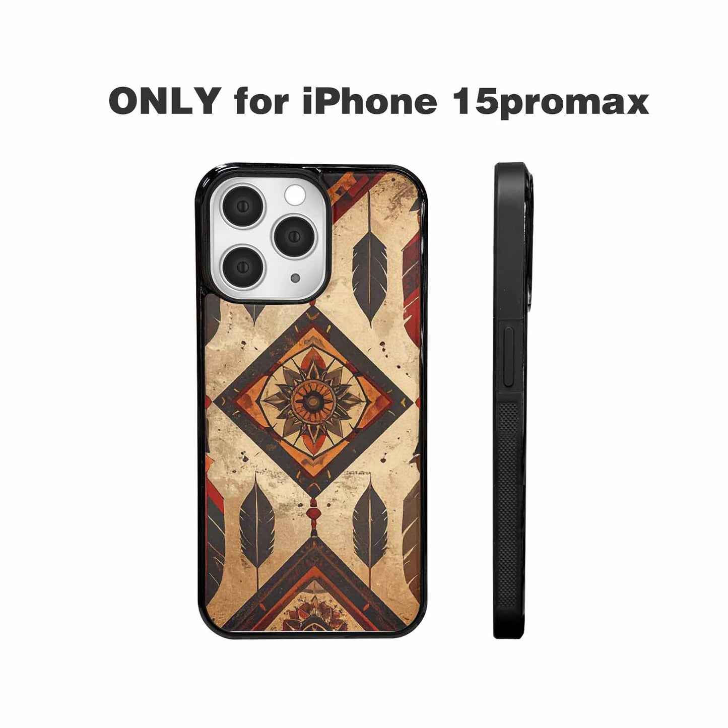 iPhone 15 Pro Max Case — Native American Geometric Pattern Arrows Feathers, Personalized Phone Case