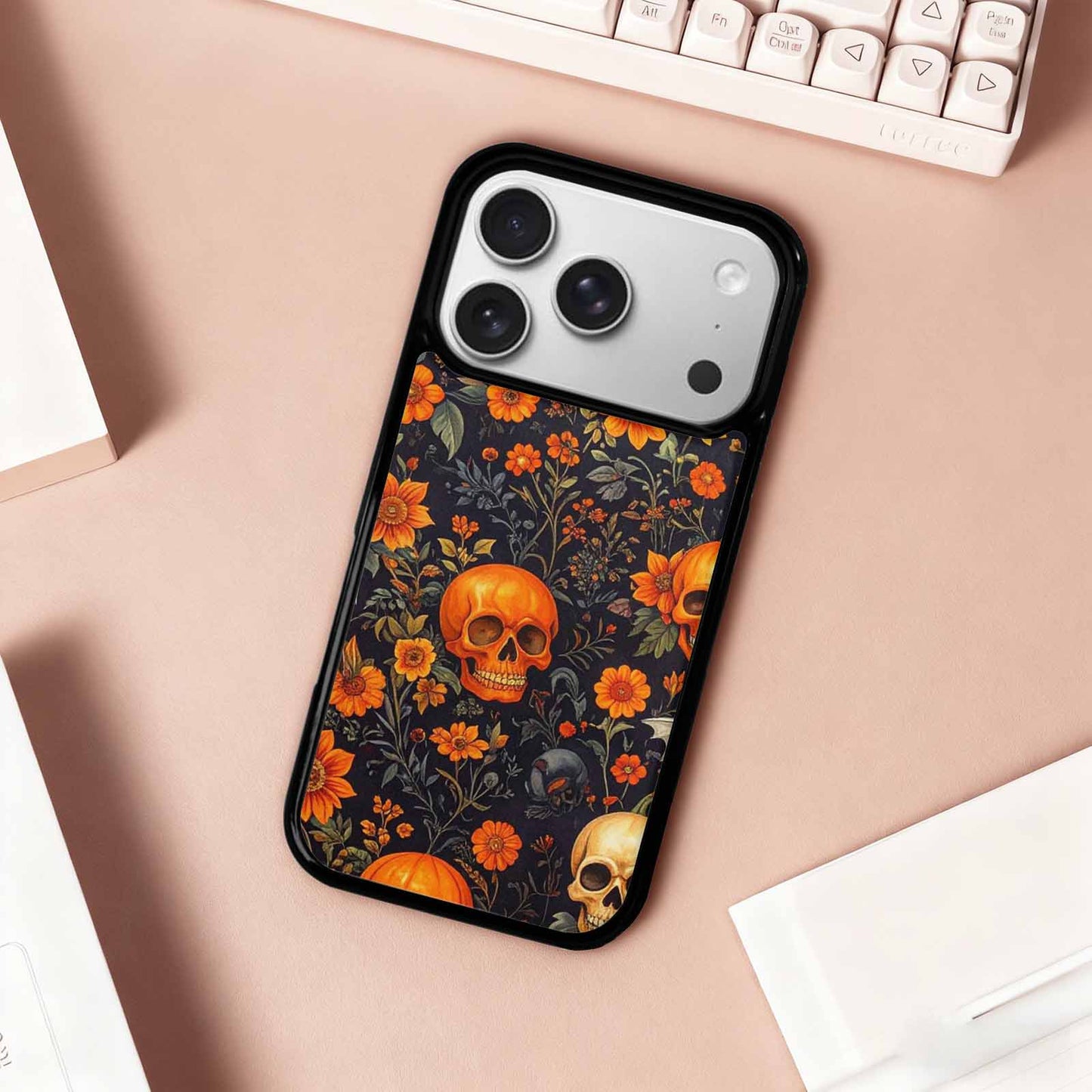 iPhone 17 Pro Case — Skulls Halloween Orange Black Small Gothic, Custom Phone Case
