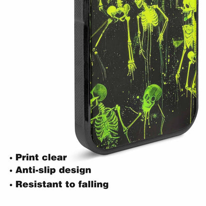 iPhone 15 Plus Case — Skeletons Neon Green Glow Skeletons Pattern, Custom Phone Case