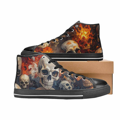 WOMEN'S Skulls - Flaming High Top Canvas Neon Fantasy Sneakers