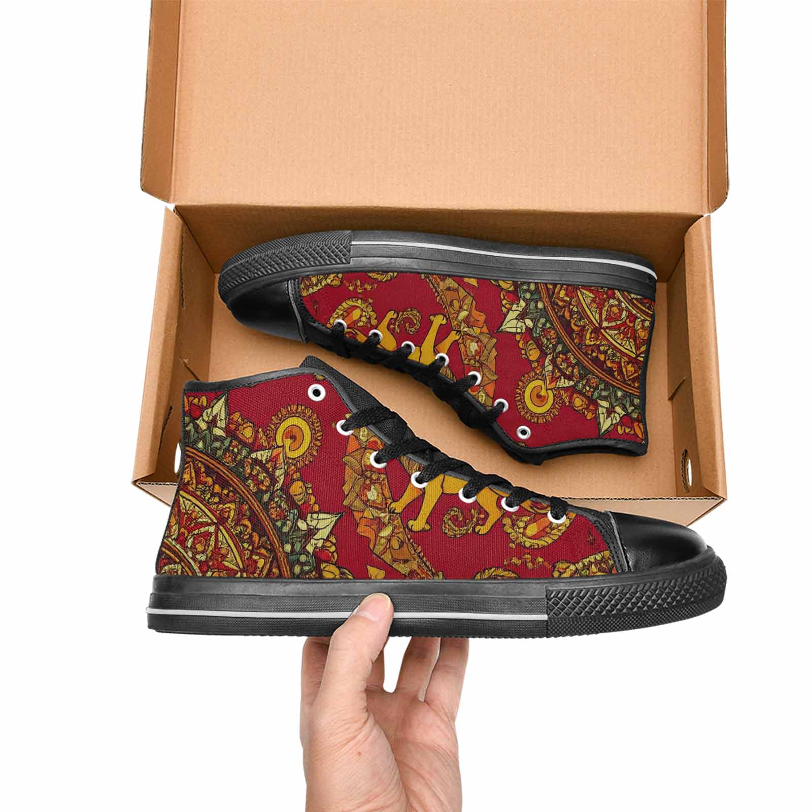 WOMEN'S Mandala Lions High Top Canvas Dark Academia Shoes