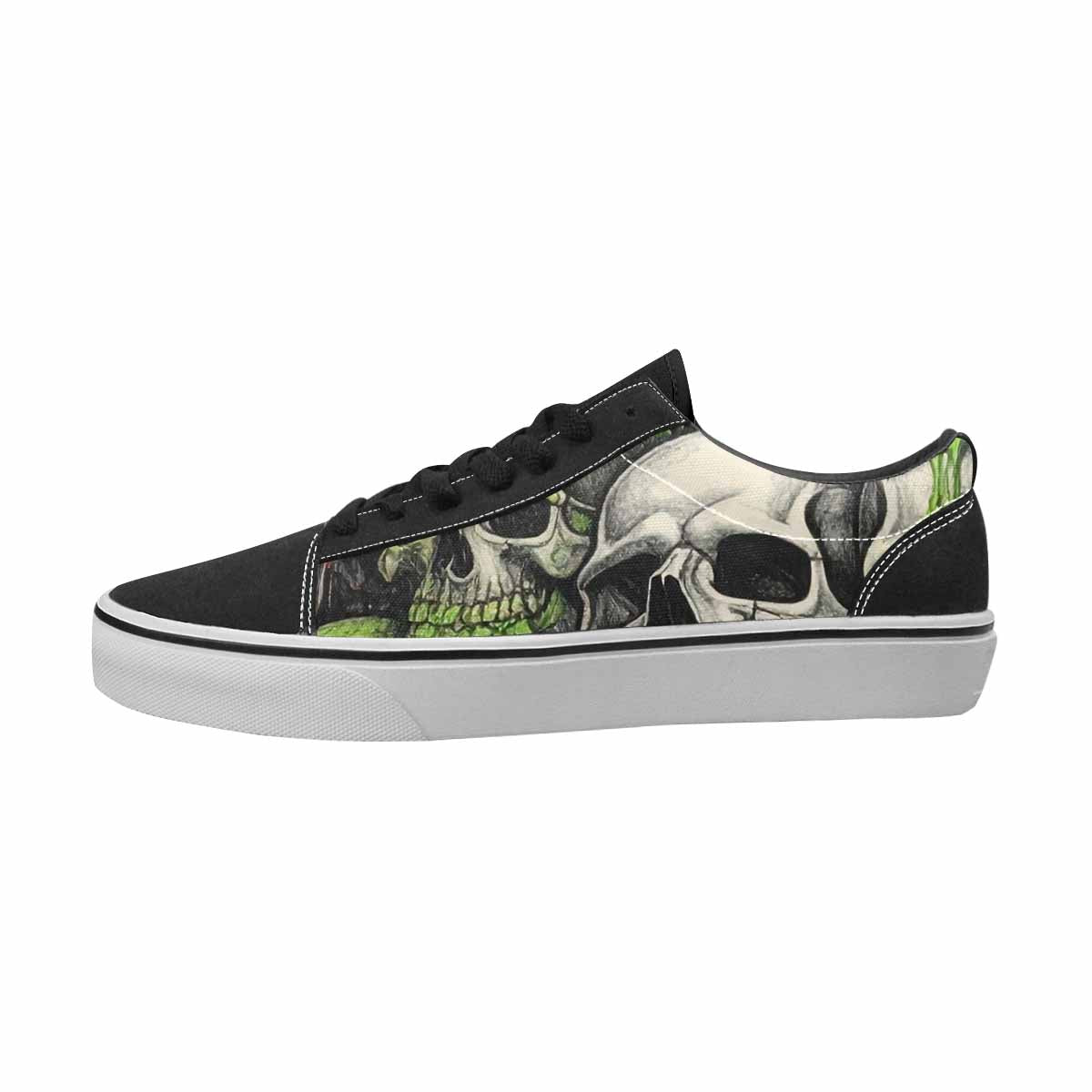 MEN'S Skulls Black & Green Ink Canvas Streetwear Dreamcore Custom Canvas Shoes