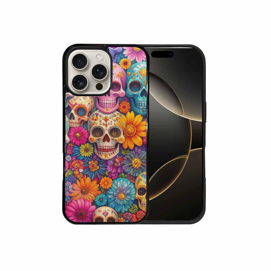 iPhone 16 Pro Max Case — Ornate Candy Color Skull Pattern Hundreds, Custom Made Phone Cover
