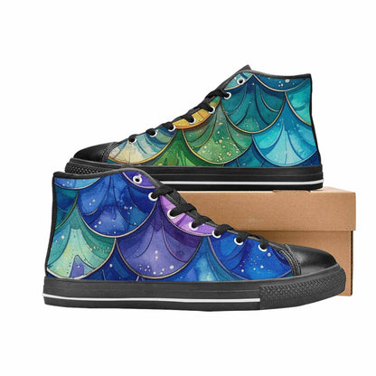 MEN'S Mermaid Scale High Top Canvas Y2K Custom Sneakers