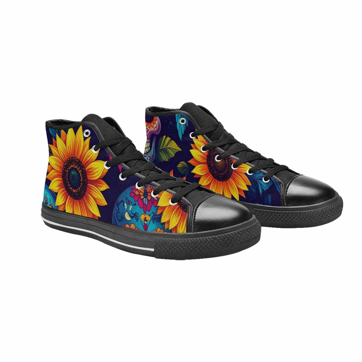 WOMEN'S Sunflower Skulls Print High Top Canvas Dark Academia Sneakers
