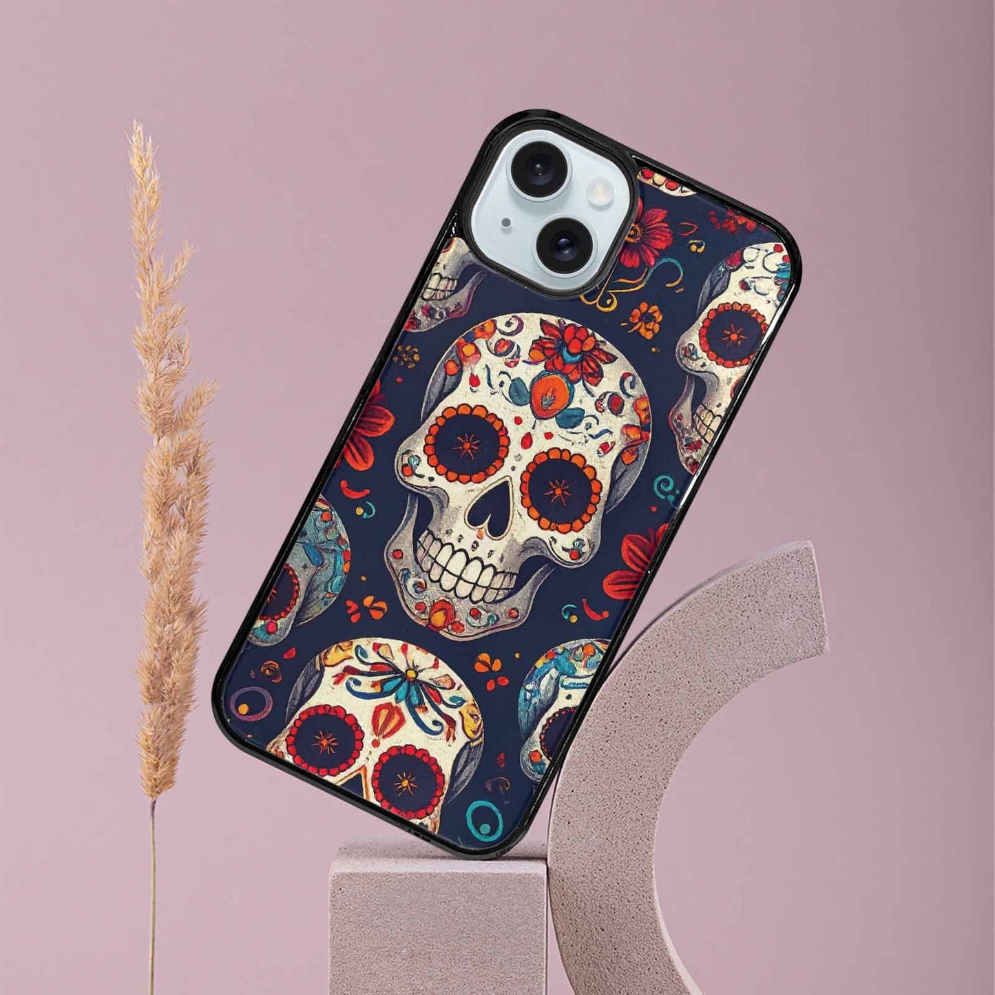 iPhone 15 Plus Case — Day Dead Sugar Skull Art 100s, Custom Made Phone Cover