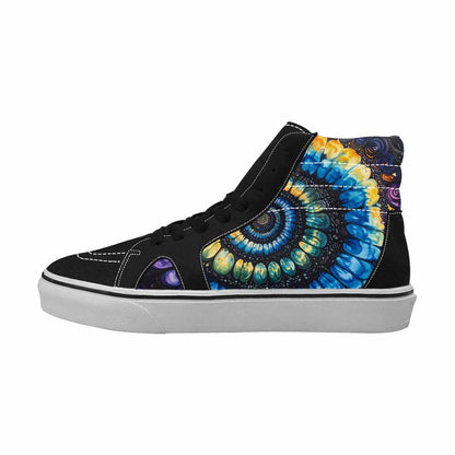 WOMEN'S Tie Dye Black & Blue Ink High Top Canvas Custom Fashion Wallpaper Art Sneakers