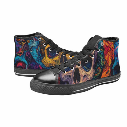 WOMEN'S Snakes And Skulls Collage High Top Canvas Dark Academia Shoes