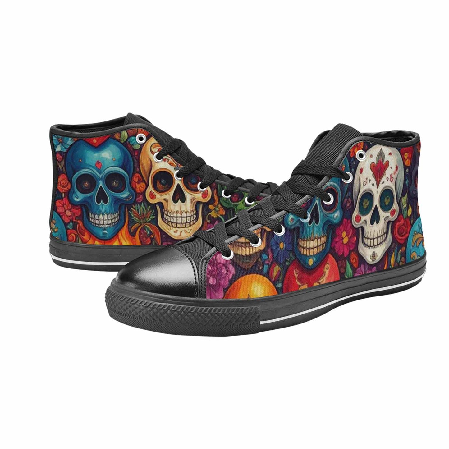 WOMEN'S Skull High Top Canvas Wallpaper Art Custom Sneakers