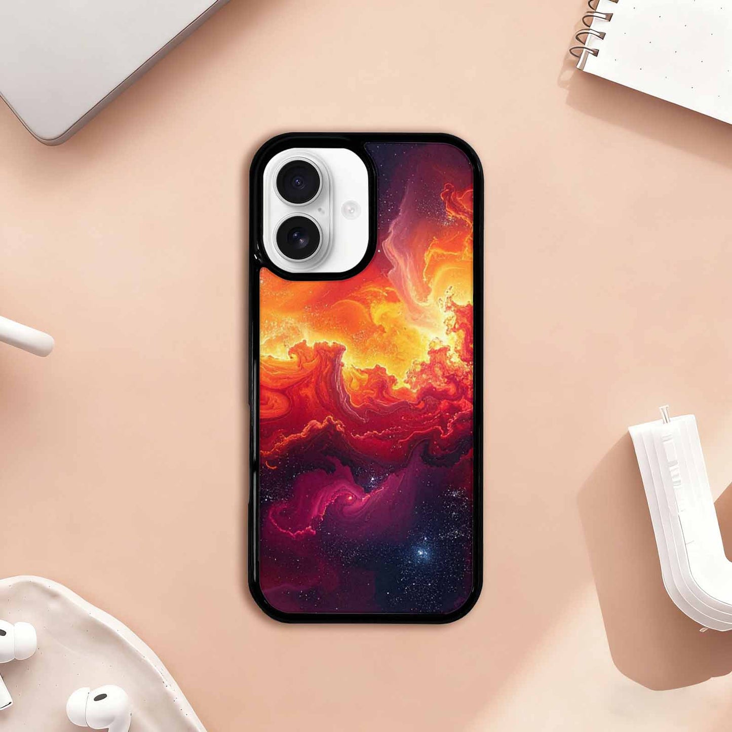 iPhone 17 Case — Galaxy Art Red Orange Galaxy Space, Personalized Phone Case