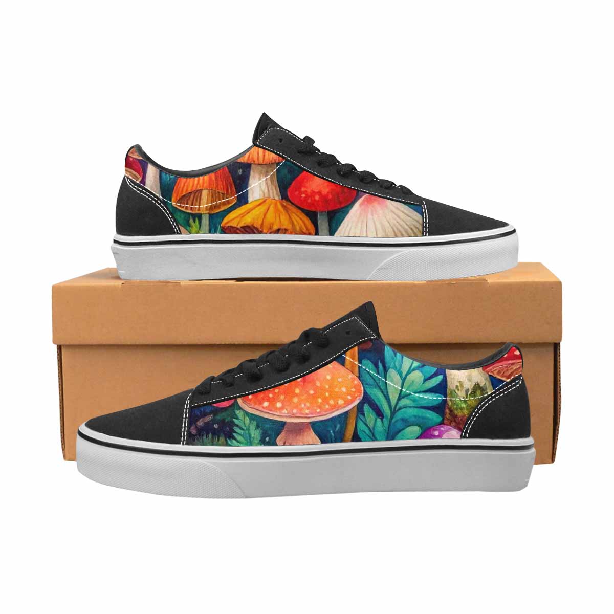 WOMEN'S Mushrooms (general) Mushrooms Pa Lace-Up Canvas Dark Academia Custom Sneakers