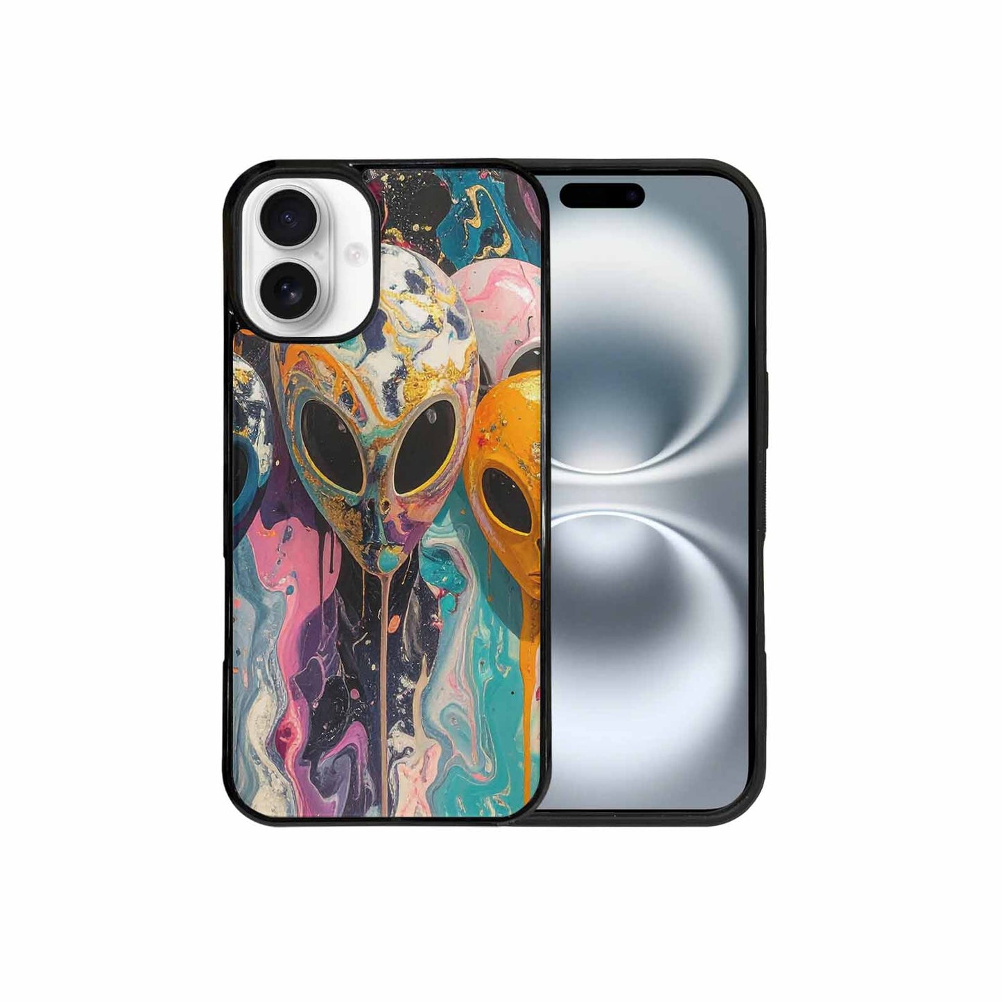 iPhone 16 Plus Case — Aliens Marblealiens Pattern Dng Personalized Phone, Custom Print Case Cover