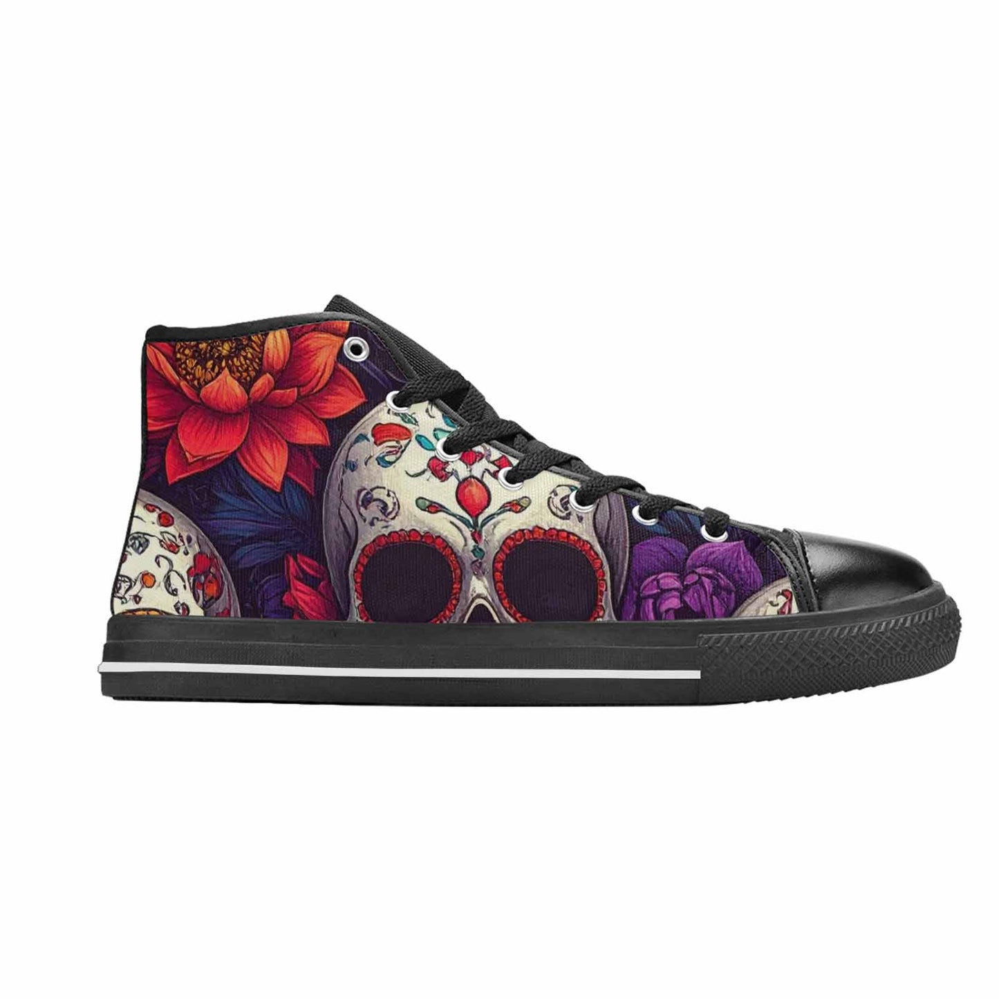 WOMEN'S Lotus Skulls High Top Canvas Wallpaper Art Custom Sneakers