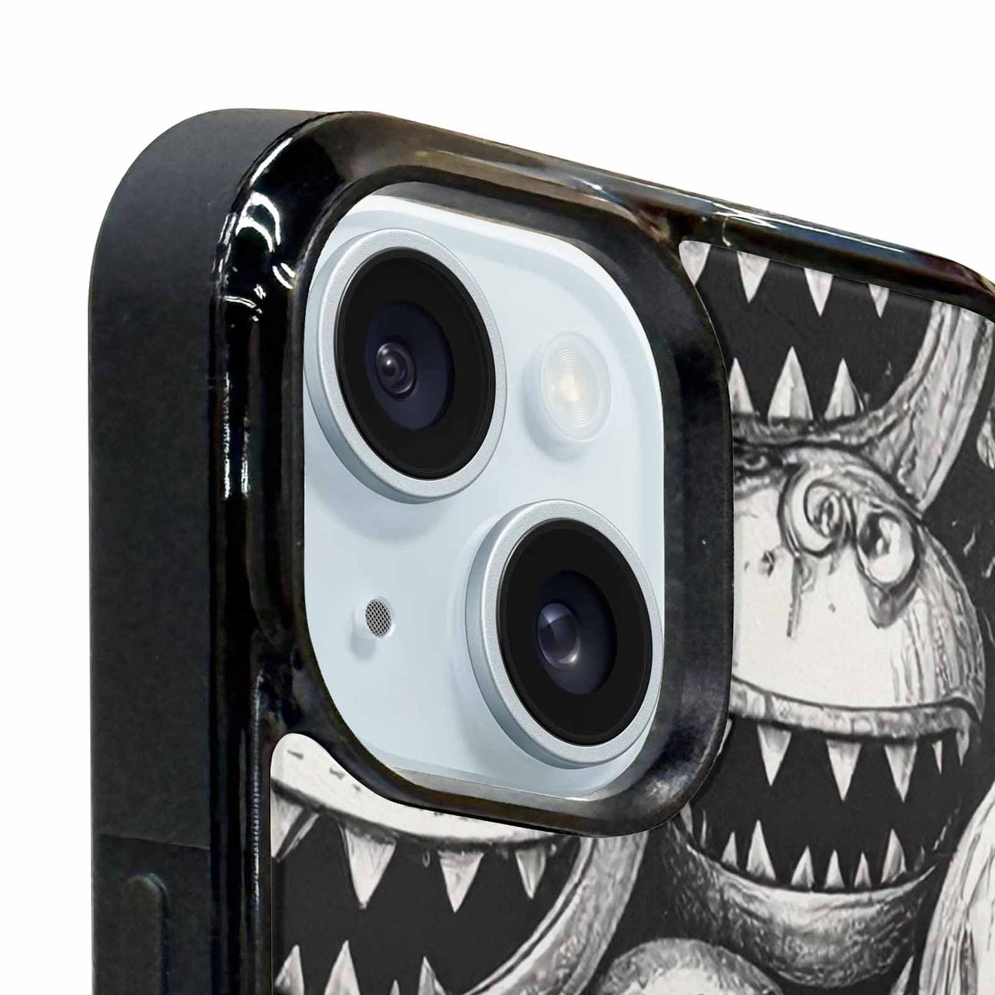 iPhone 15 Plus Case — Black And White Monster Face Collage, Custom Phone Case