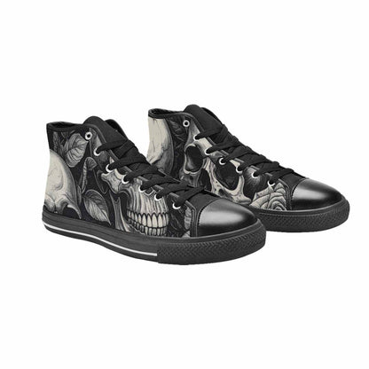 WOMEN'S Skulls Roses Black Ink High Top Canvas Vibrant Chaos Custom Sneakers