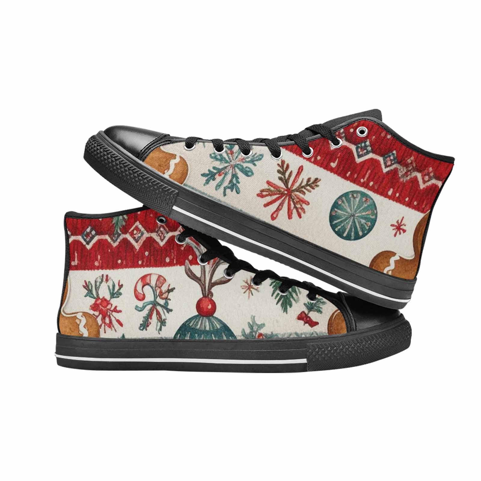 WOMEN'S Christmas Holly Snowflake High Top Canvas Surreal Custom Sneakers