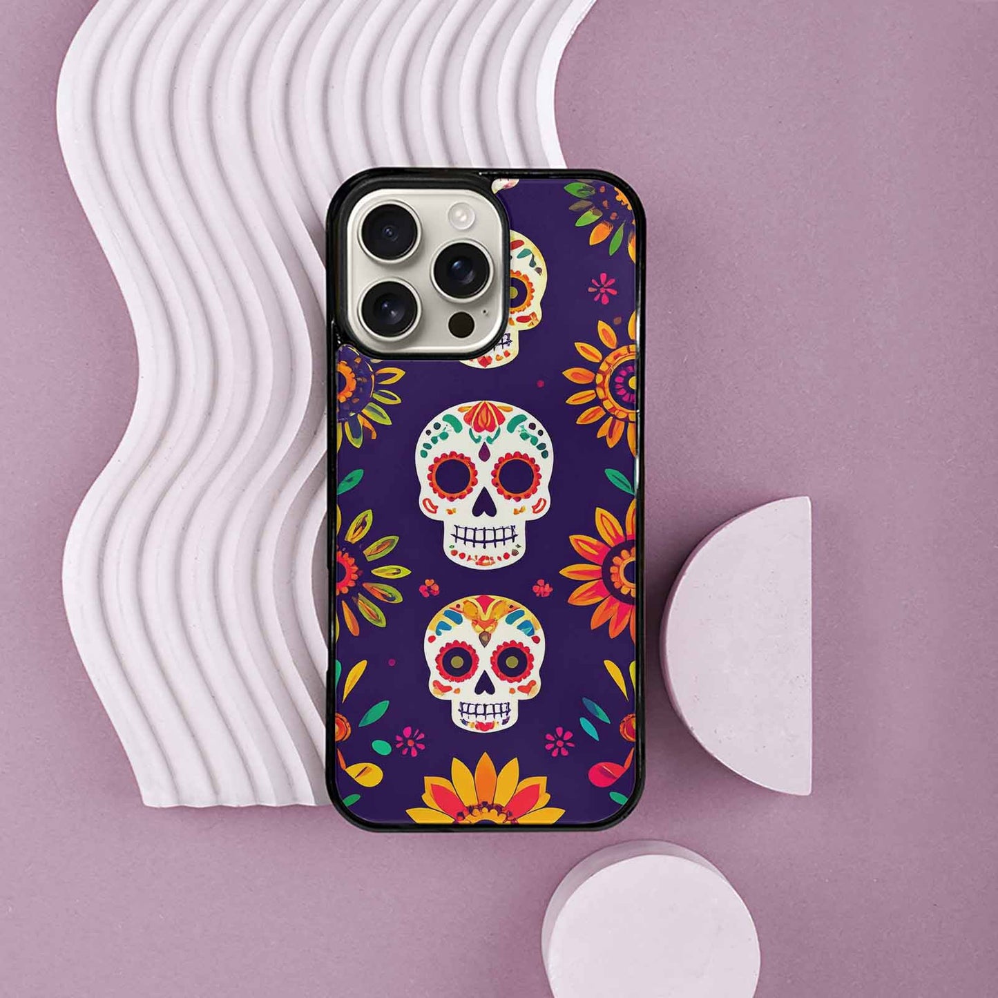 iPhone 16 Pro Max Case — Sunflowers Hundreds Of Skulls Art Seamless, Unique Phone Case Design