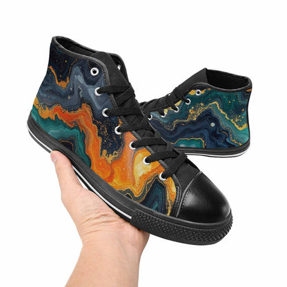 MEN'S Marble Dark High Top Canvas Wallpaper Art Shoes