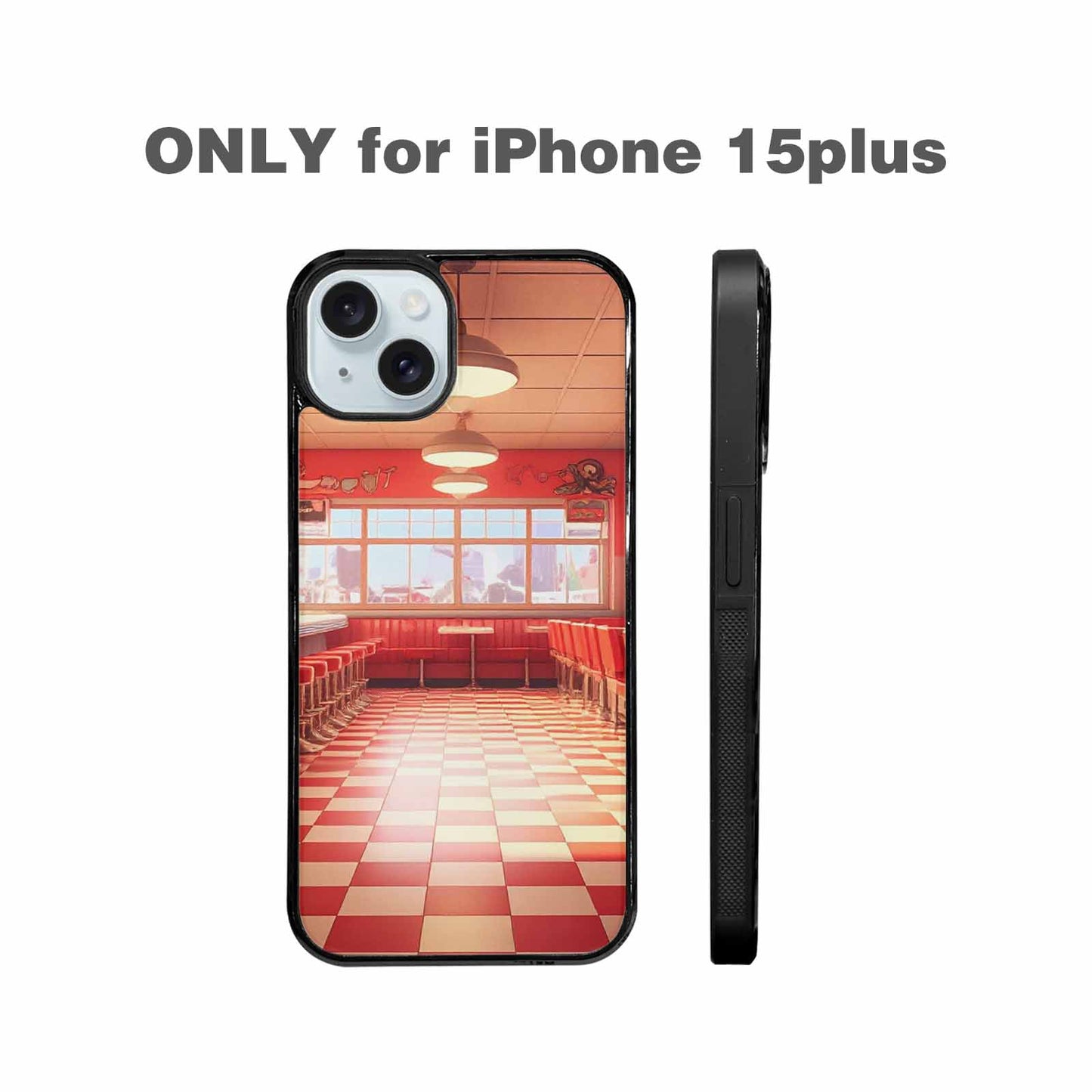 iPhone 15 Plus Case — 1950s Diner Cartoon Art Pattern, Custom Made Phone Cover